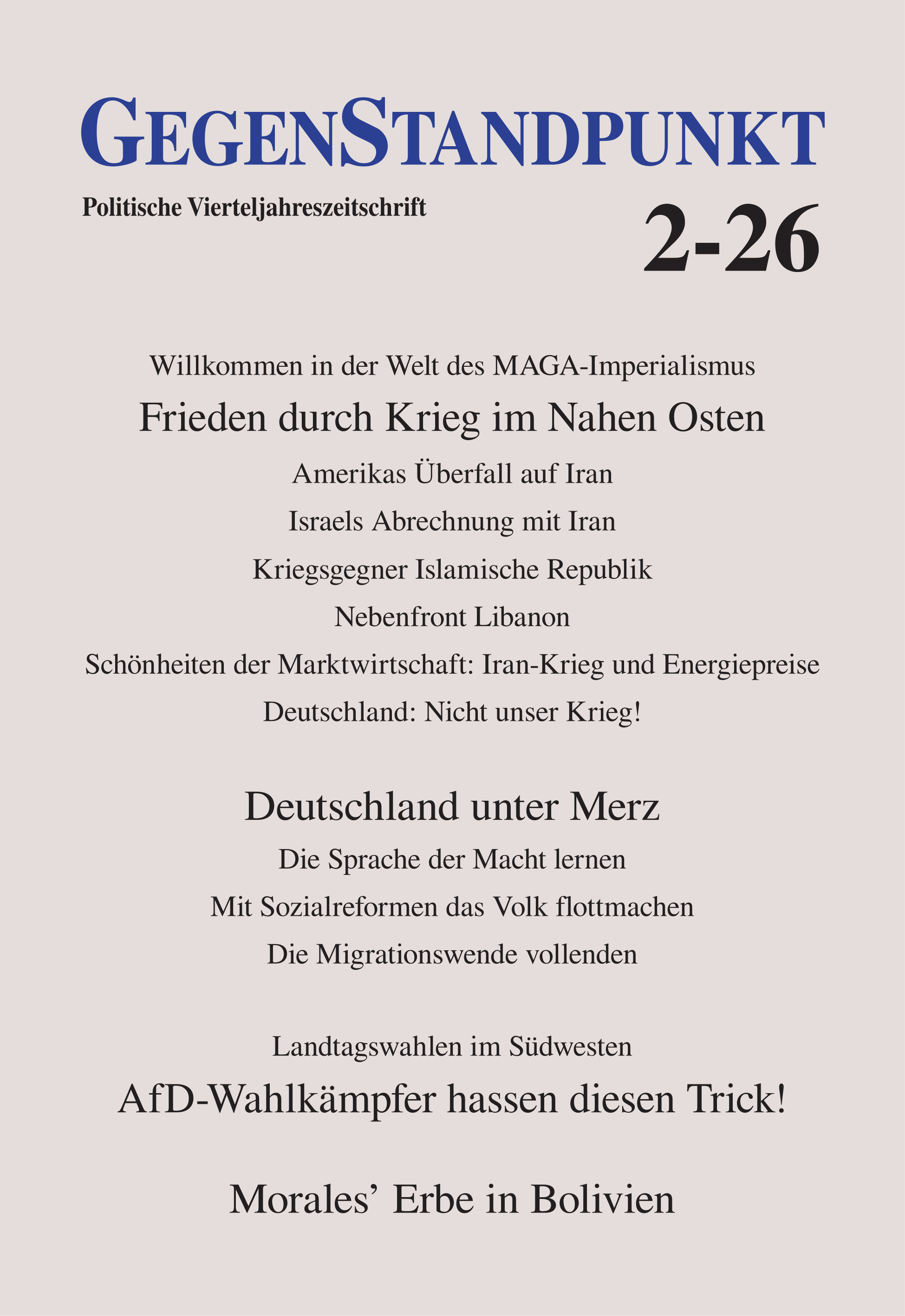 Bild vom Frontcover des aktuellen GegenStandpunkt